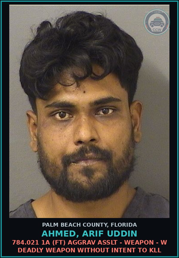 Booking mugshot of AHMED, ARIF UDDIN in Palm Beach County
