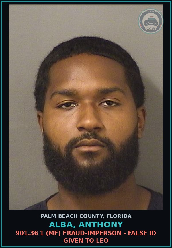 Booking mugshot of ALBA, ANTHONY in Palm Beach County