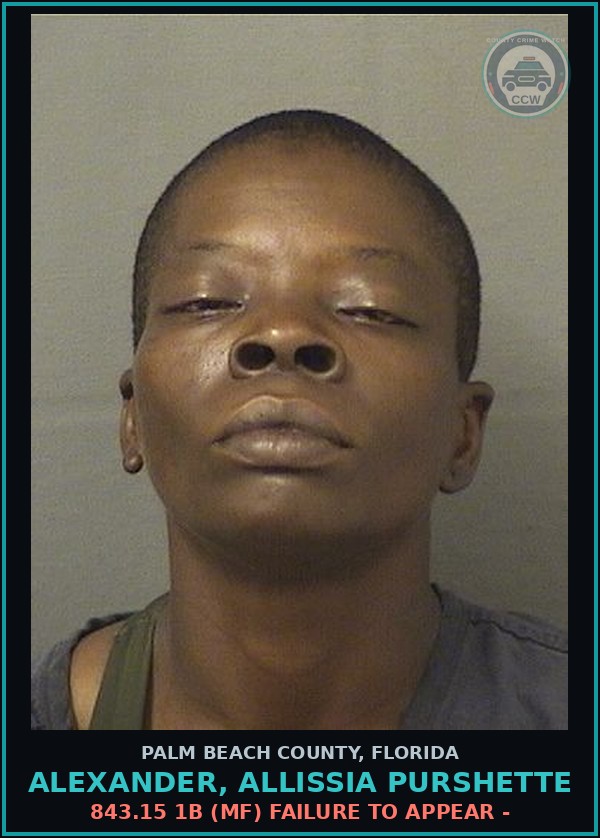 Booking mugshot of ALEXANDER, ALLISSIA PURSHETTE in Palm Beach County