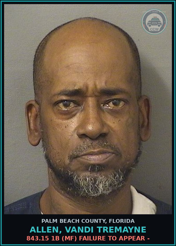 Booking mugshot of ALLEN, VANDI TREMAYNE in Palm Beach County