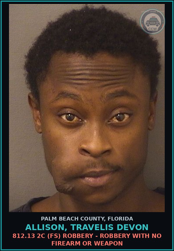 Booking mugshot of ALLISON, TRAVELIS DEVON in Palm Beach County