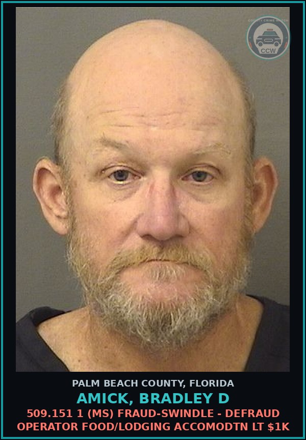 Booking mugshot of AMICK, BRADLEY D in Palm Beach County