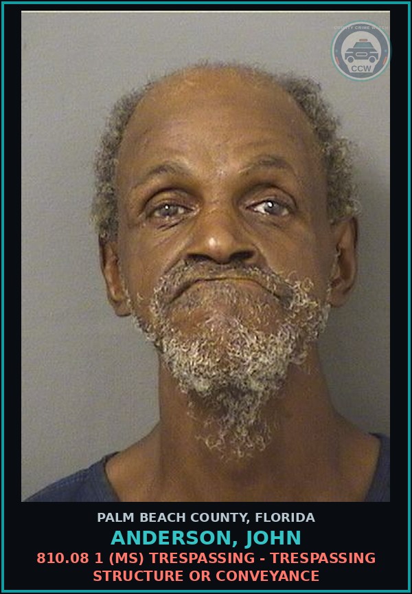Booking mugshot of ANDERSON, JOHN in Palm Beach County