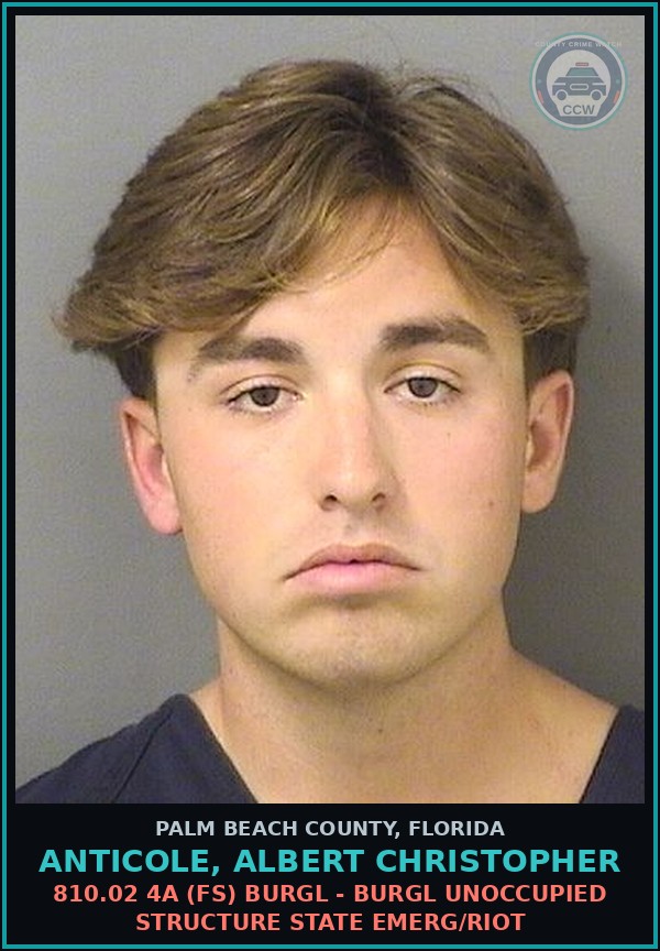 Booking mugshot of ANTICOLE, ALBERT CHRISTOPHER in Palm Beach County