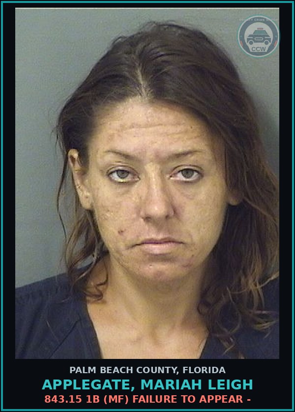 Booking mugshot of APPLEGATE, MARIAH LEIGH in Palm Beach County