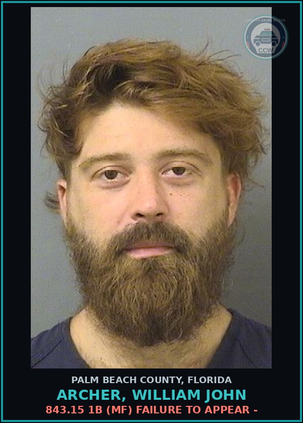 Booking mugshot of ARCHER, WILLIAM JOHN in Palm Beach County