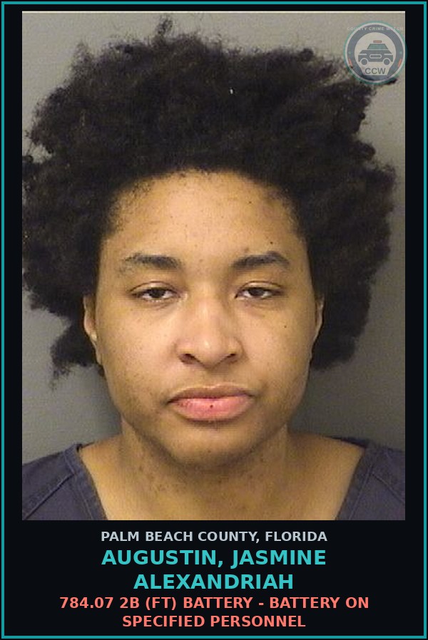 Booking mugshot of AUGUSTIN, JASMINE ALEXANDRIAH in Palm Beach County