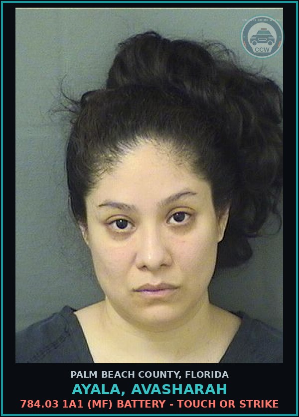 Booking mugshot of AYALA, AVASHARAH in Palm Beach County