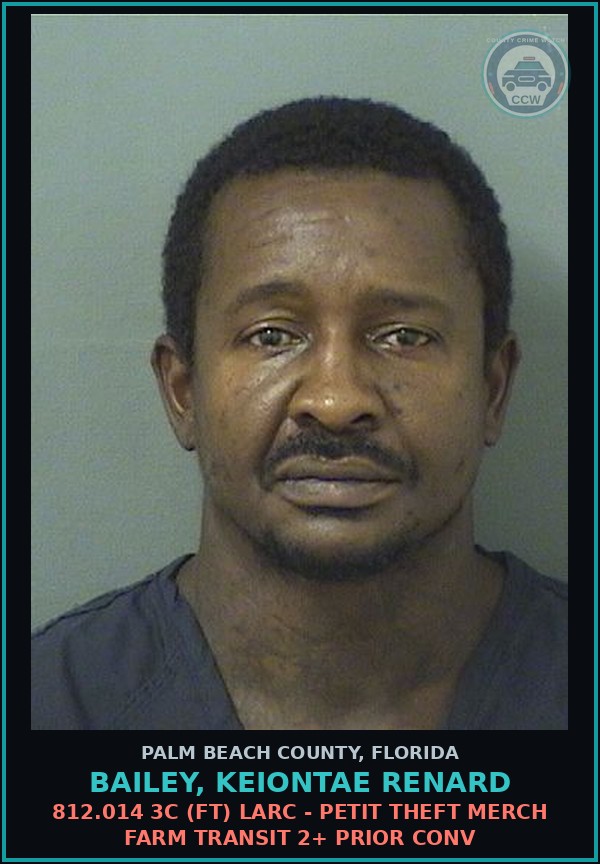 Booking mugshot of BAILEY, KEIONTAE RENARD in Palm Beach County