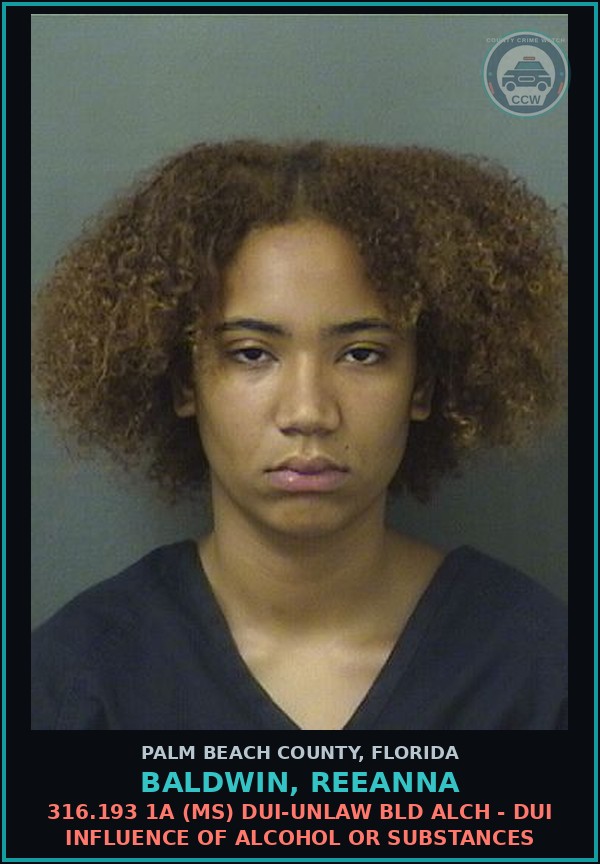 Booking mugshot of BALDWIN, REEANNA in Palm Beach County