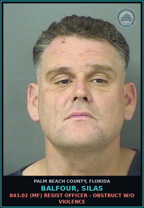 Booking mugshot of BALFOUR, SILAS in Palm Beach County