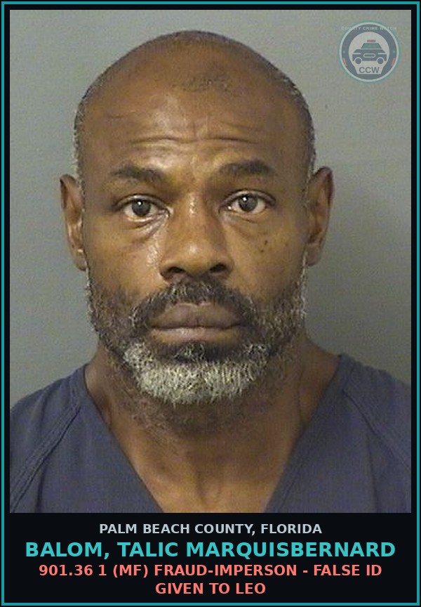 Booking mugshot of BALOM, TALIC MARQUISBERNARD in Palm Beach County
