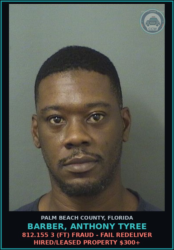 Booking mugshot of BARBER, ANTHONY TYREE in Palm Beach County