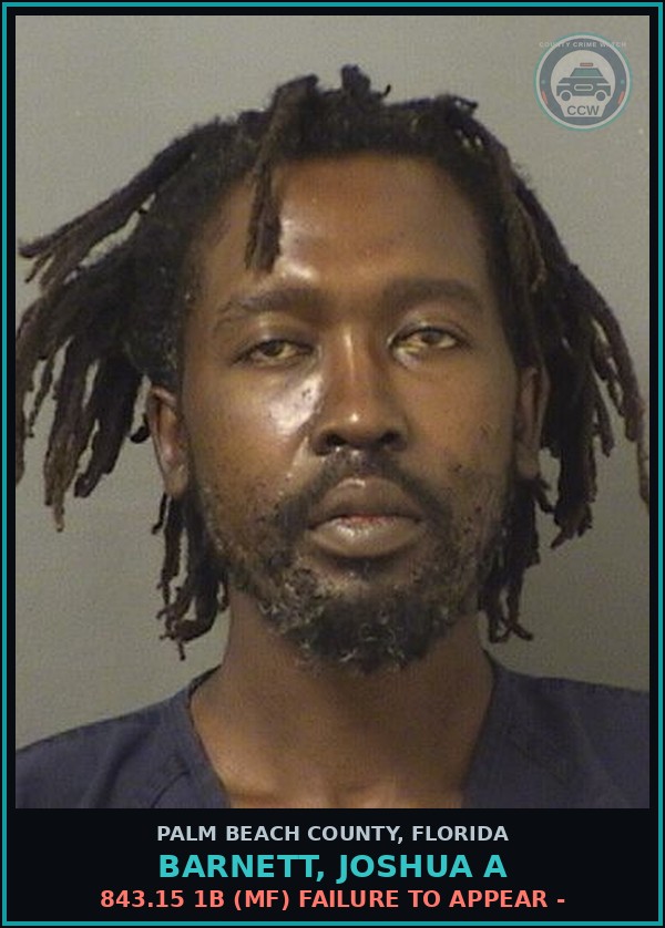 Booking mugshot of BARNETT, JOSHUA A in Palm Beach County