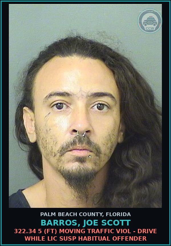 Booking mugshot of BARROS, JOE SCOTT in Palm Beach County