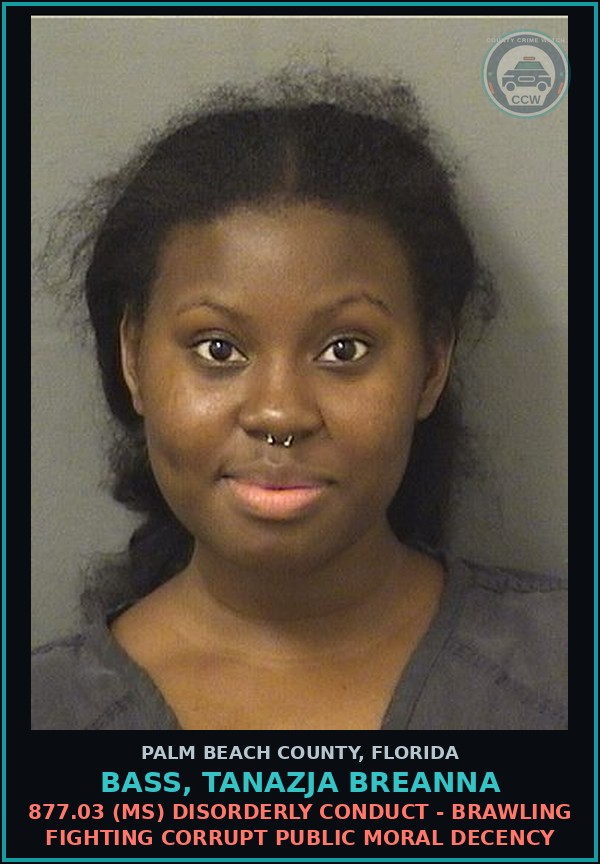 Booking mugshot of BASS, TANAZJA BREANNA in Palm Beach County
