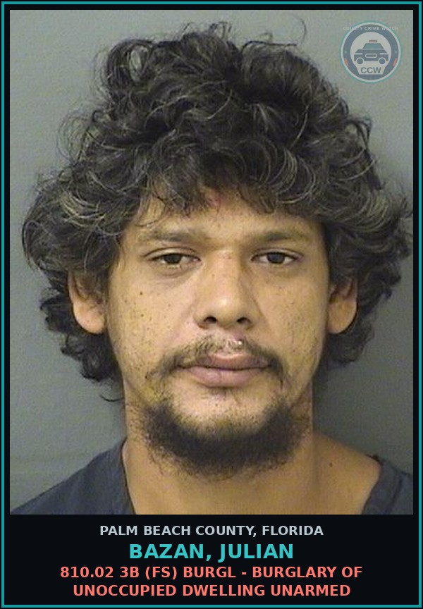 Booking mugshot of BAZAN, JULIAN in Palm Beach County