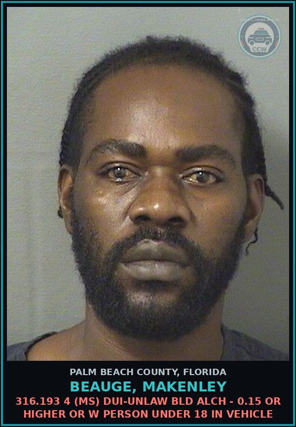 Booking mugshot of BEAUGE, MAKENLEY in Palm Beach County