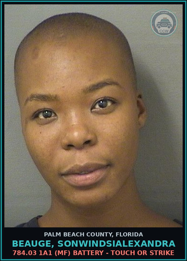Booking mugshot of BEAUGE, SONWINDSIALEXANDRA in Palm Beach County
