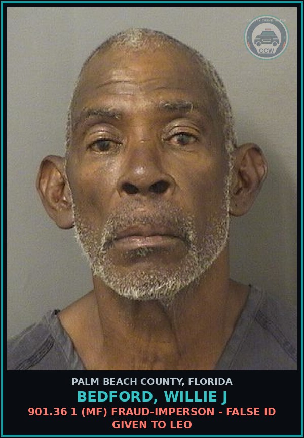 Booking mugshot of BEDFORD, WILLIE J in Palm Beach County