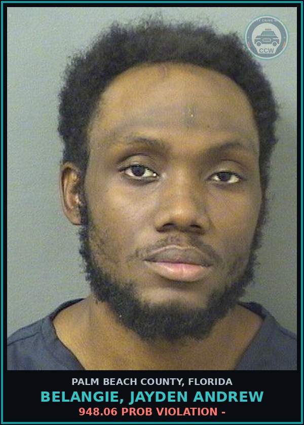Booking mugshot of BELANGIE, JAYDEN ANDREW in Palm Beach County