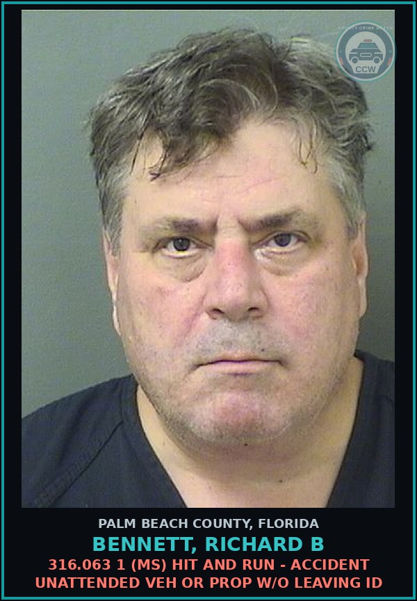 Booking mugshot of BENNETT, RICHARD B in Palm Beach County