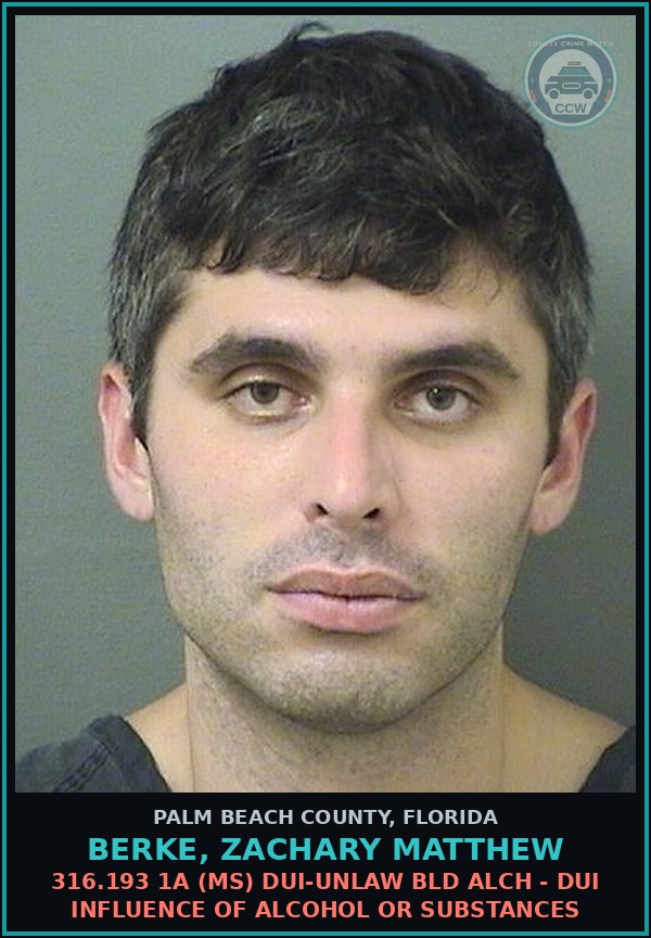 Booking mugshot of BERKE, ZACHARY MATTHEW in Palm Beach County