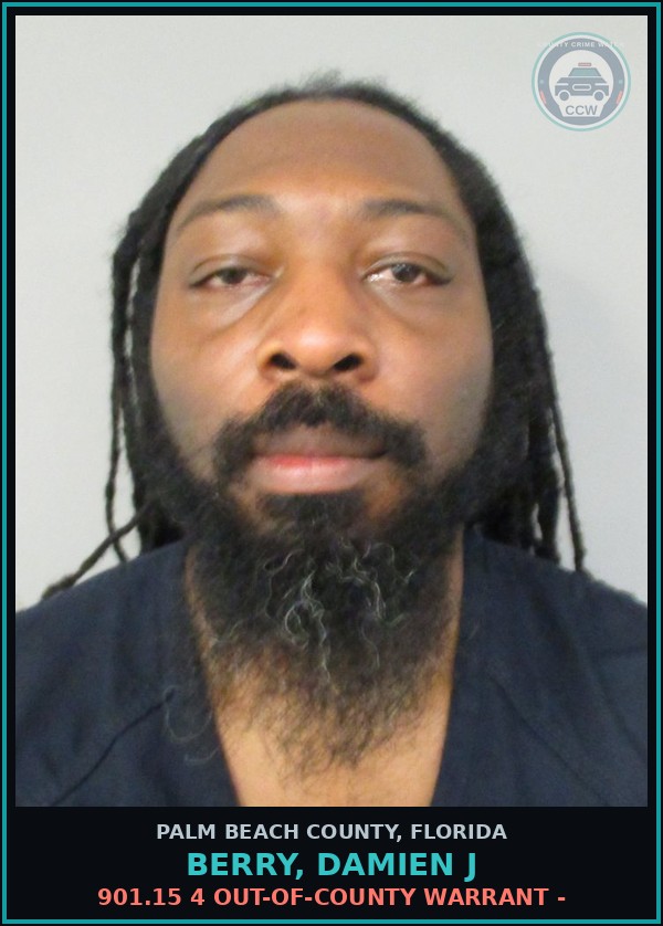 Booking mugshot of BERRY, DAMIEN J in Palm Beach County
