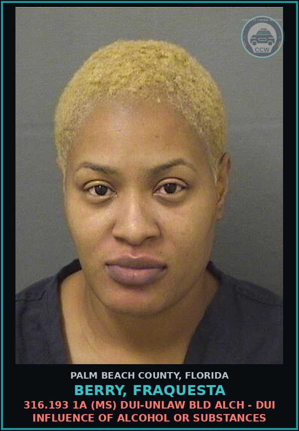 Booking mugshot of BERRY, FRAQUESTA in Palm Beach County