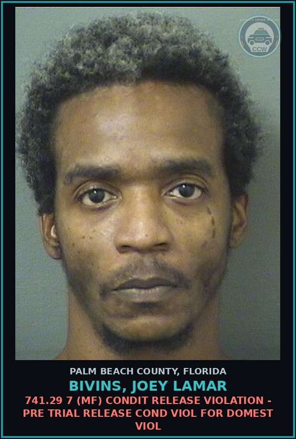 Booking mugshot of BIVINS, JOEY LAMAR in Palm Beach County