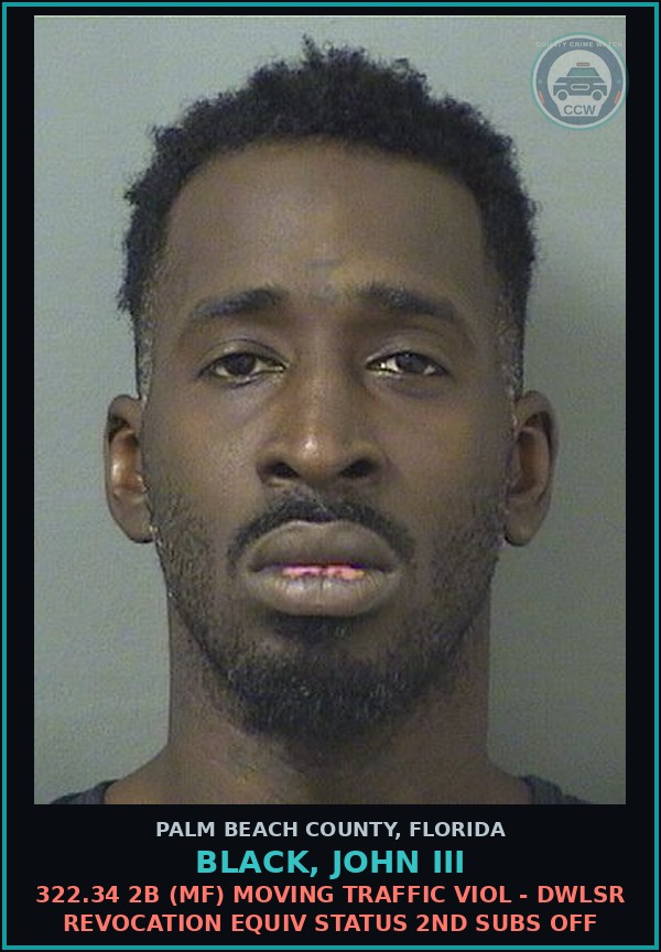 Booking mugshot of BLACK, JOHN III in Palm Beach County
