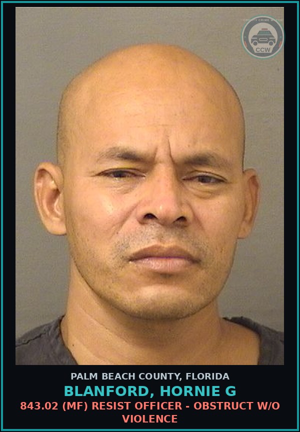 Booking mugshot of BLANFORD, HORNIE G in Palm Beach County