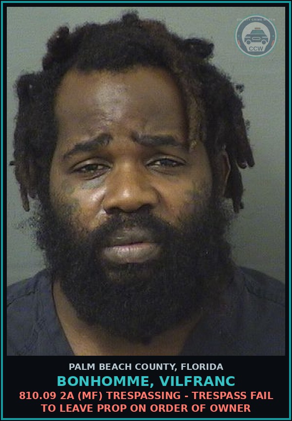 Booking mugshot of BONHOMME, VILFRANC in Palm Beach County