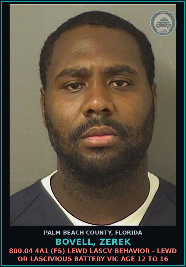 Booking mugshot of BOVELL, ZEREK in Palm Beach County