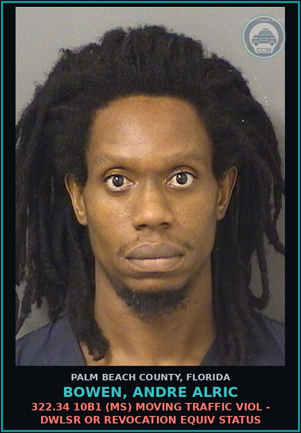 Booking mugshot of BOWEN, ANDRE ALRIC in Palm Beach County