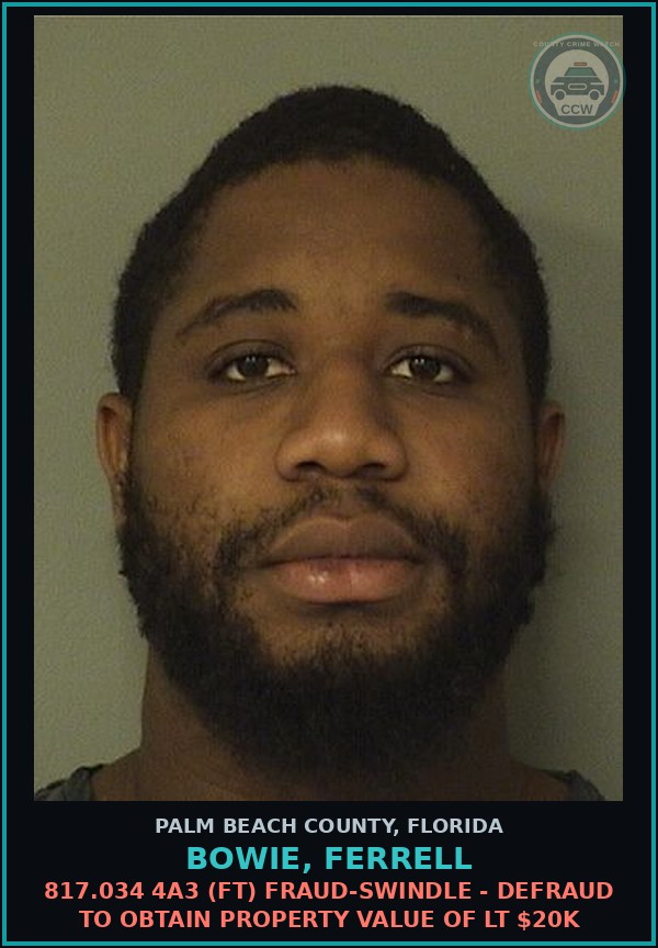 Booking mugshot of BOWIE, FERRELL in Palm Beach County