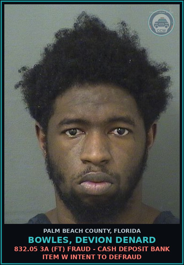 Booking mugshot of BOWLES, DEVION DENARD in Palm Beach County