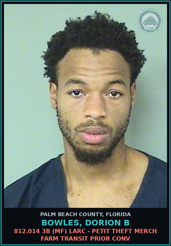 Booking mugshot of BOWLES, DORION B in Palm Beach County