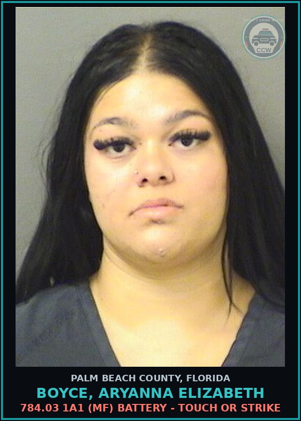 Booking mugshot of BOYCE, ARYANNA ELIZABETH in Palm Beach County