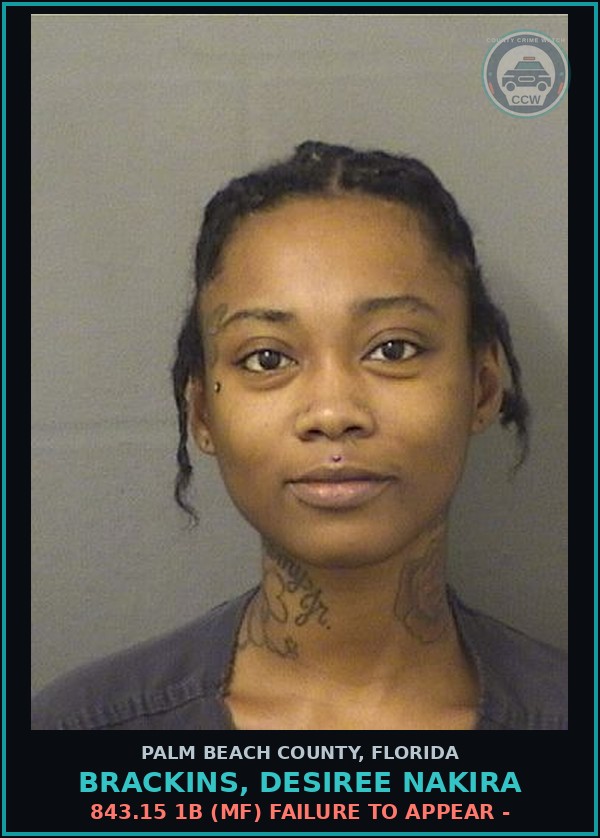 Booking mugshot of BRACKINS, DESIREE NAKIRA in Palm Beach County