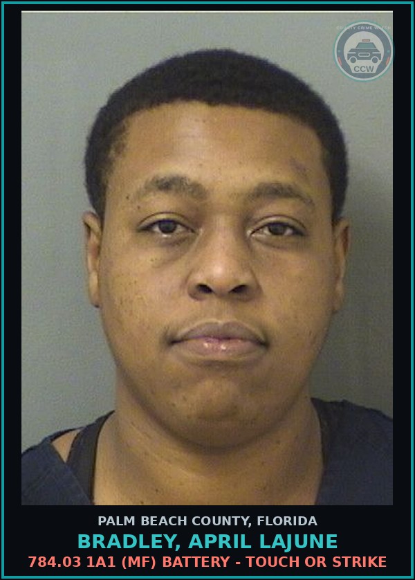 Booking mugshot of BRADLEY, APRIL LAJUNE in Palm Beach County