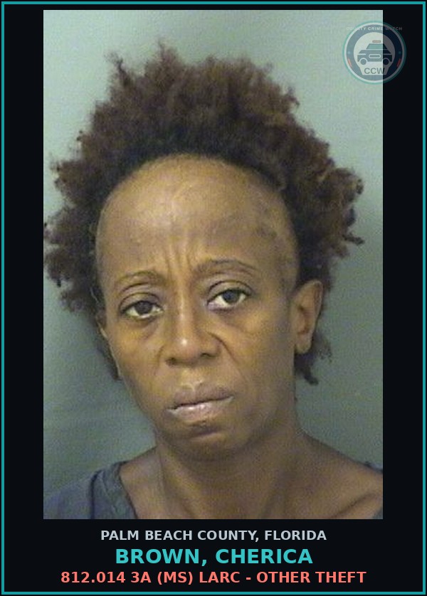 Booking mugshot of BROWN, CHERICA in Palm Beach County
