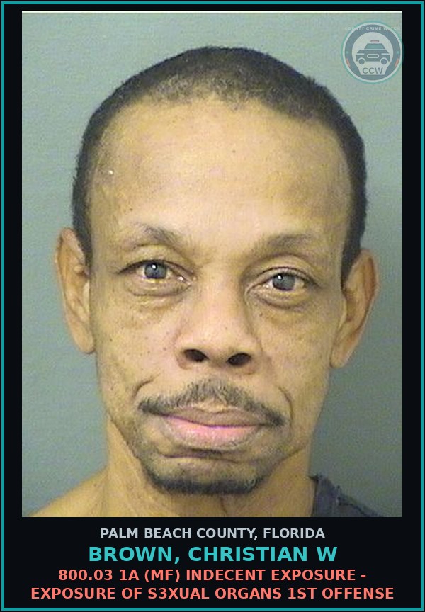 Booking mugshot of BROWN, CHRISTIAN W in Palm Beach County