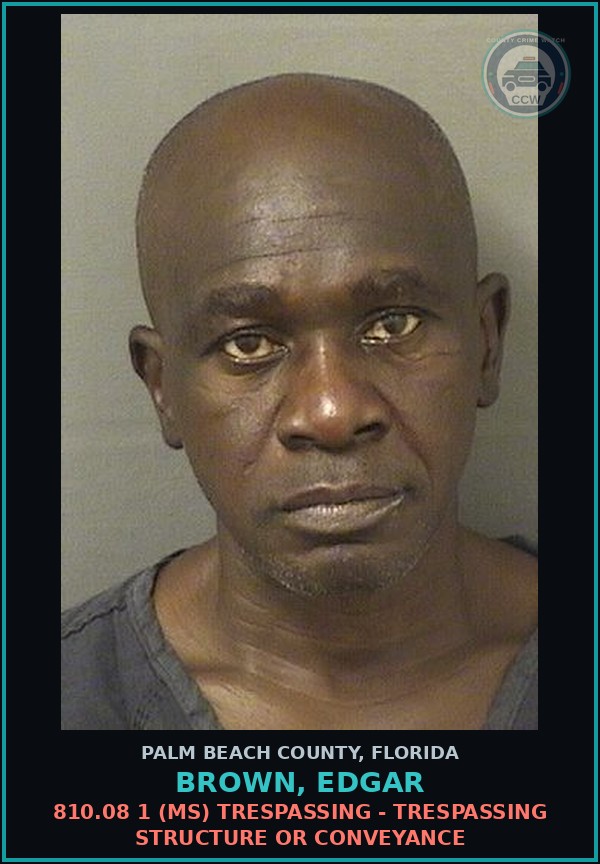 Booking mugshot of BROWN, EDGAR in Palm Beach County