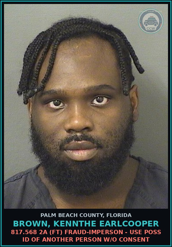 Booking mugshot of BROWN, KENNTHE EARLCOOPER in Palm Beach County