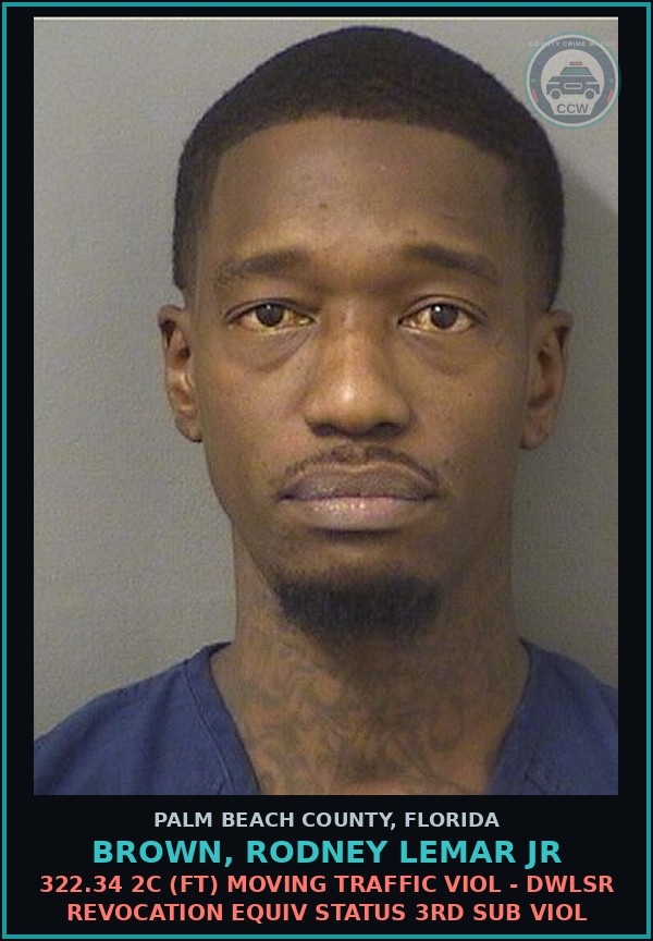 Booking mugshot of BROWN, RODNEY LEMAR Jr in Palm Beach County