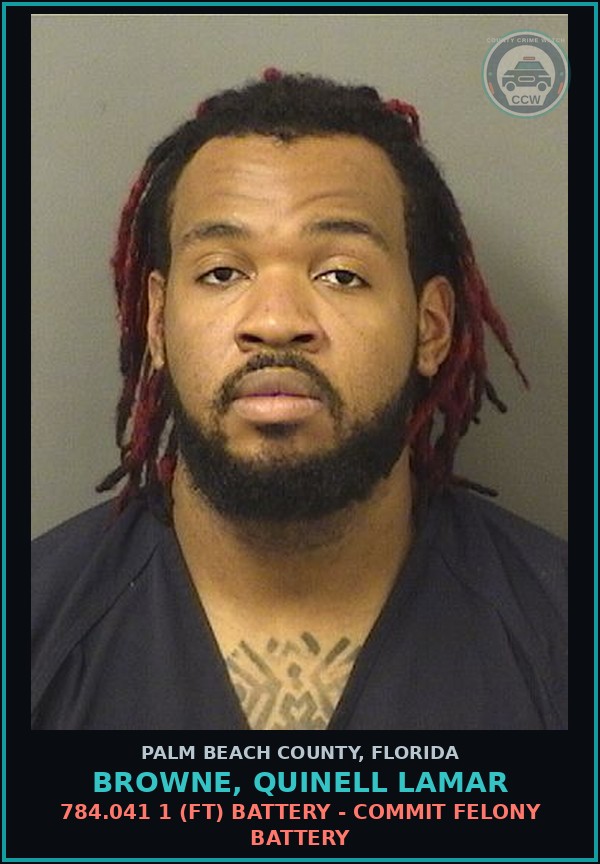 Booking mugshot of BROWNE, QUINELL LAMAR in Palm Beach County