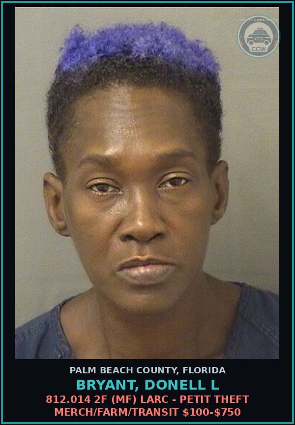 Booking mugshot of BRYANT, DONELL L in Palm Beach County
