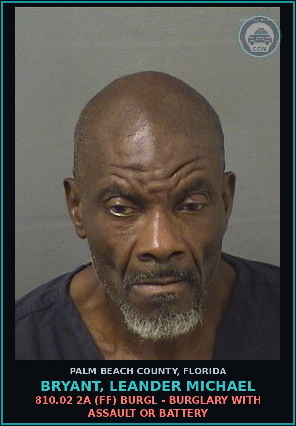 Booking mugshot of BRYANT, LEANDER MICHAEL in Palm Beach County
