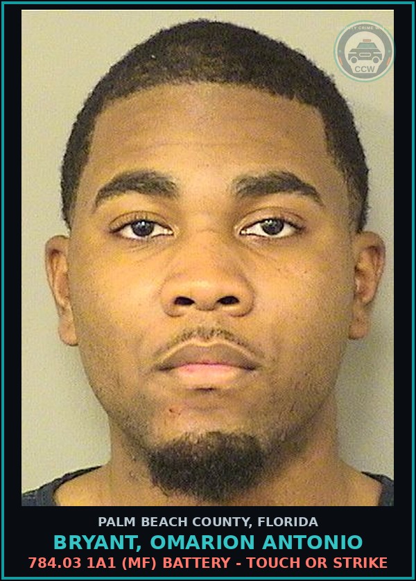 Booking mugshot of BRYANT, OMARION ANTONIO in Palm Beach County